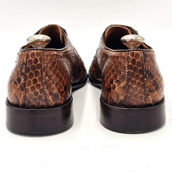 Exotic Python Snake skin Aldo Brue Italy Mens size 8.5 Brown Loafers Dress Shoes - Picture 6 of 13